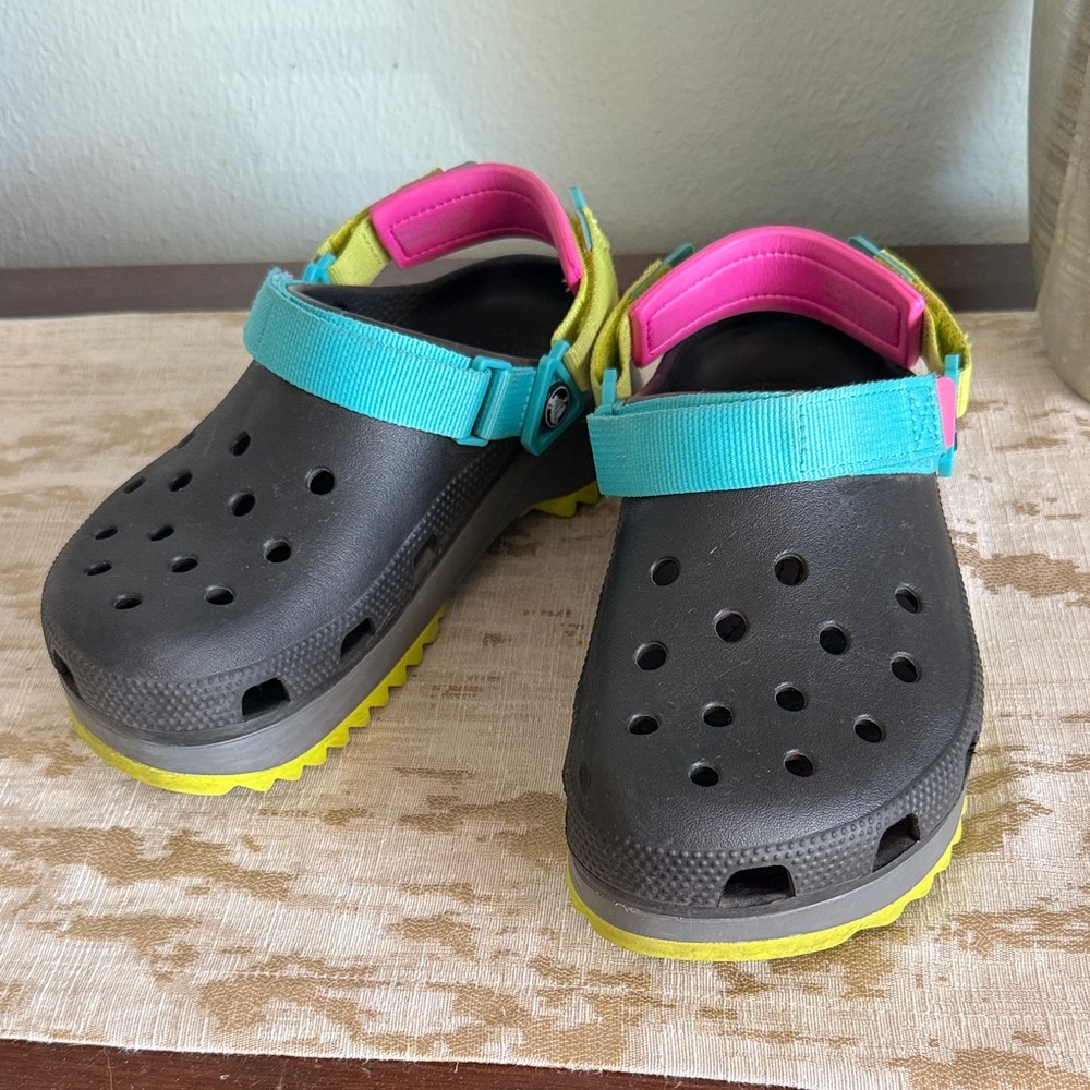 CROCS Black and Neon Clogs